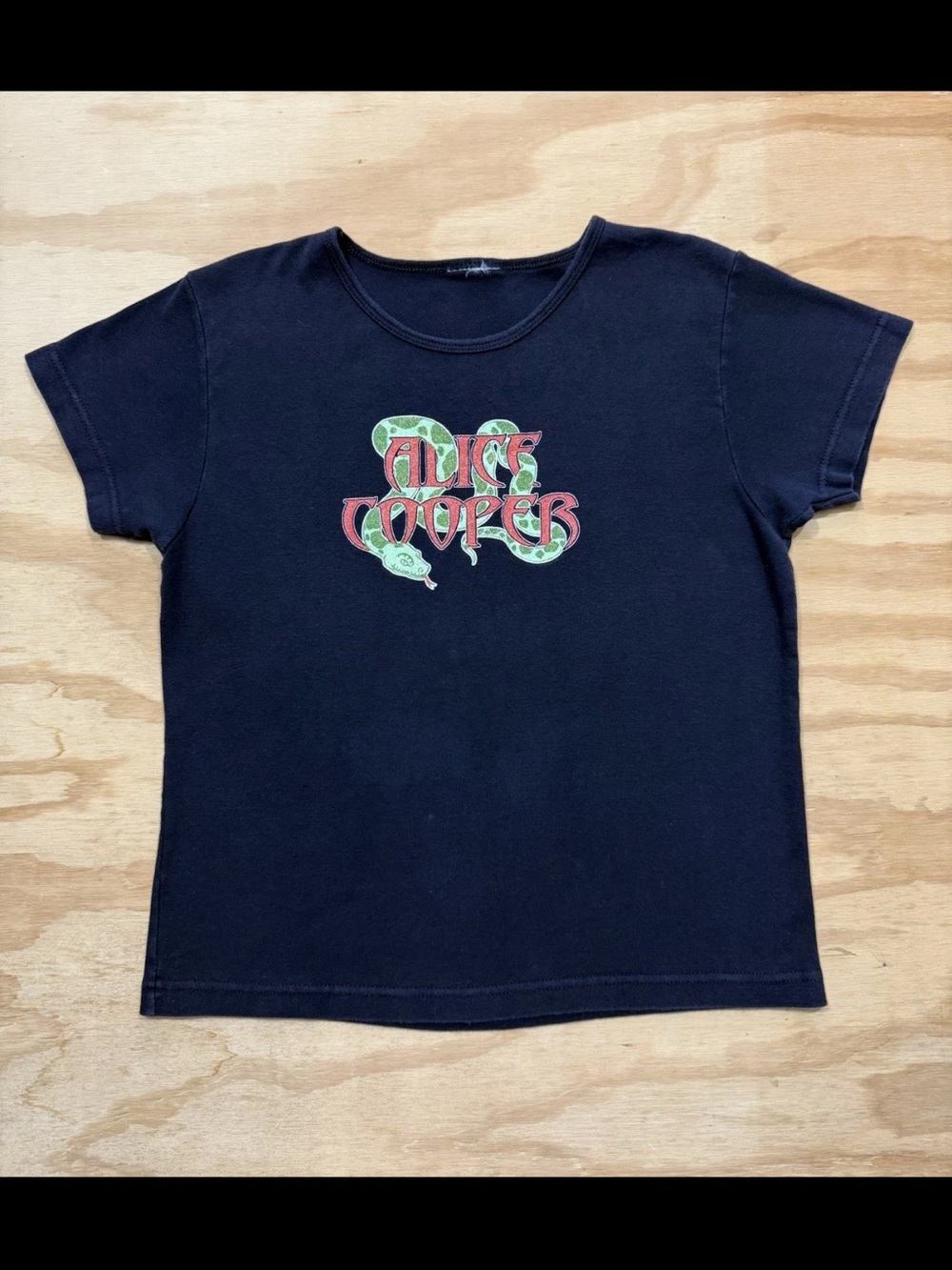 Vintage 90s Y2K Alice Cooper Snake Band Music T-Shirt Baby Tee S